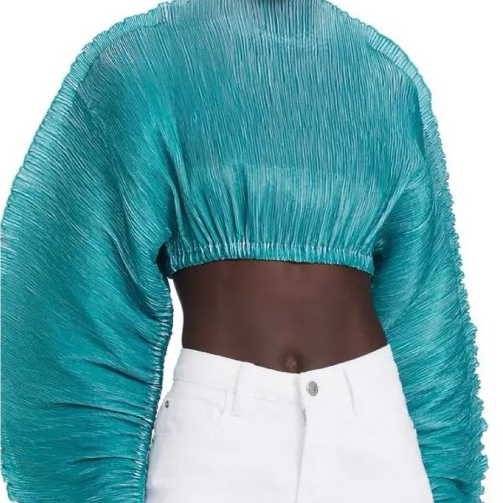Cult Gaia Blue Plisse Crop Top